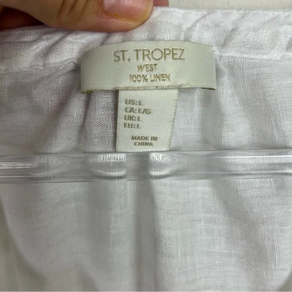 St. Tropez West 100% Linen Women's white and silver metallic linen v-neck tank - Picture 6 of 8